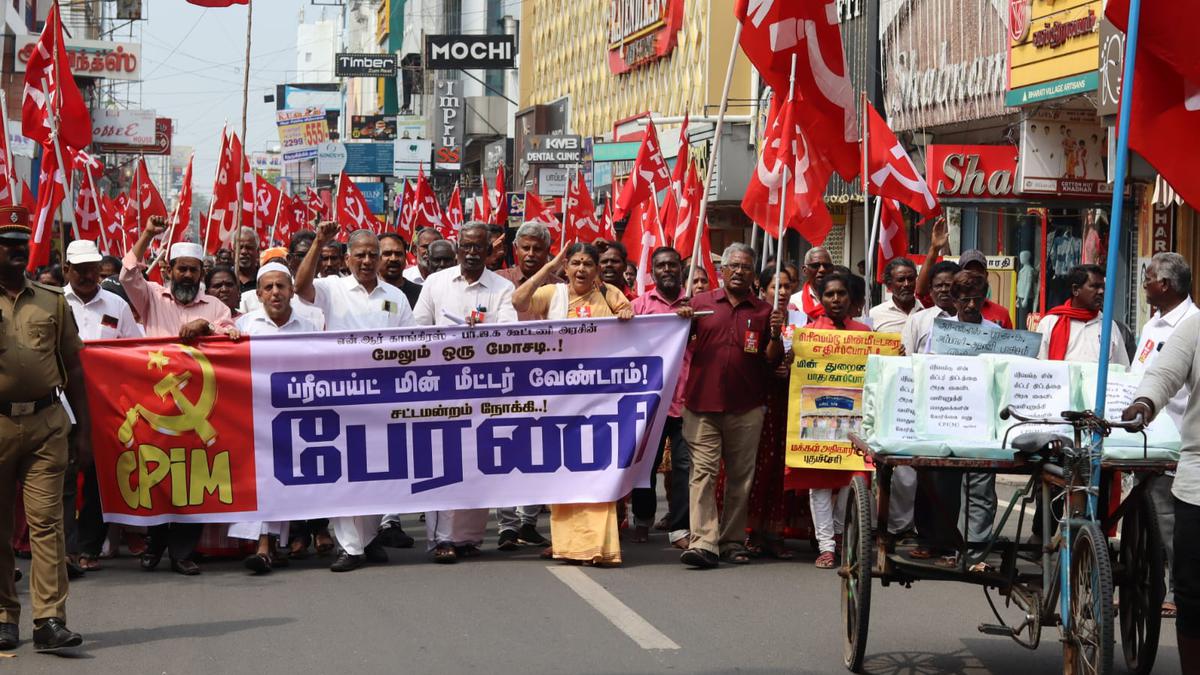 Cpi M Takes Out Procession Against Pre Paid Electricity Meter The Hindu